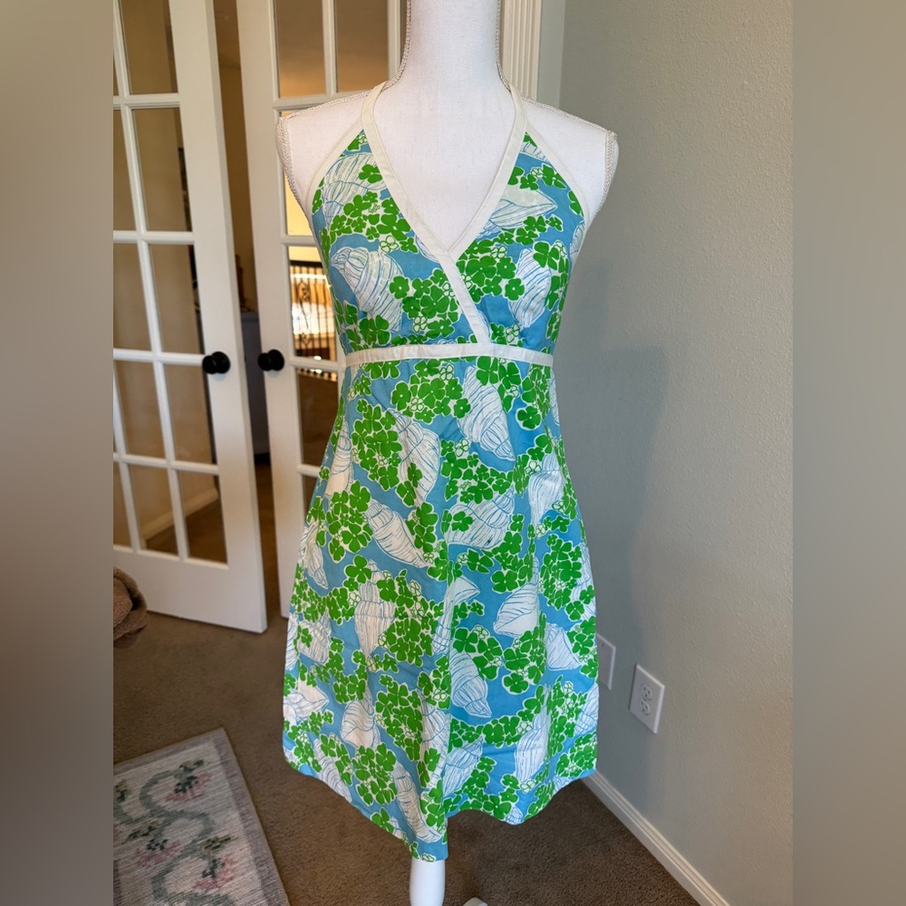 Lilly Pulitzer Floral Halter Dress in Green and Blue Size 2